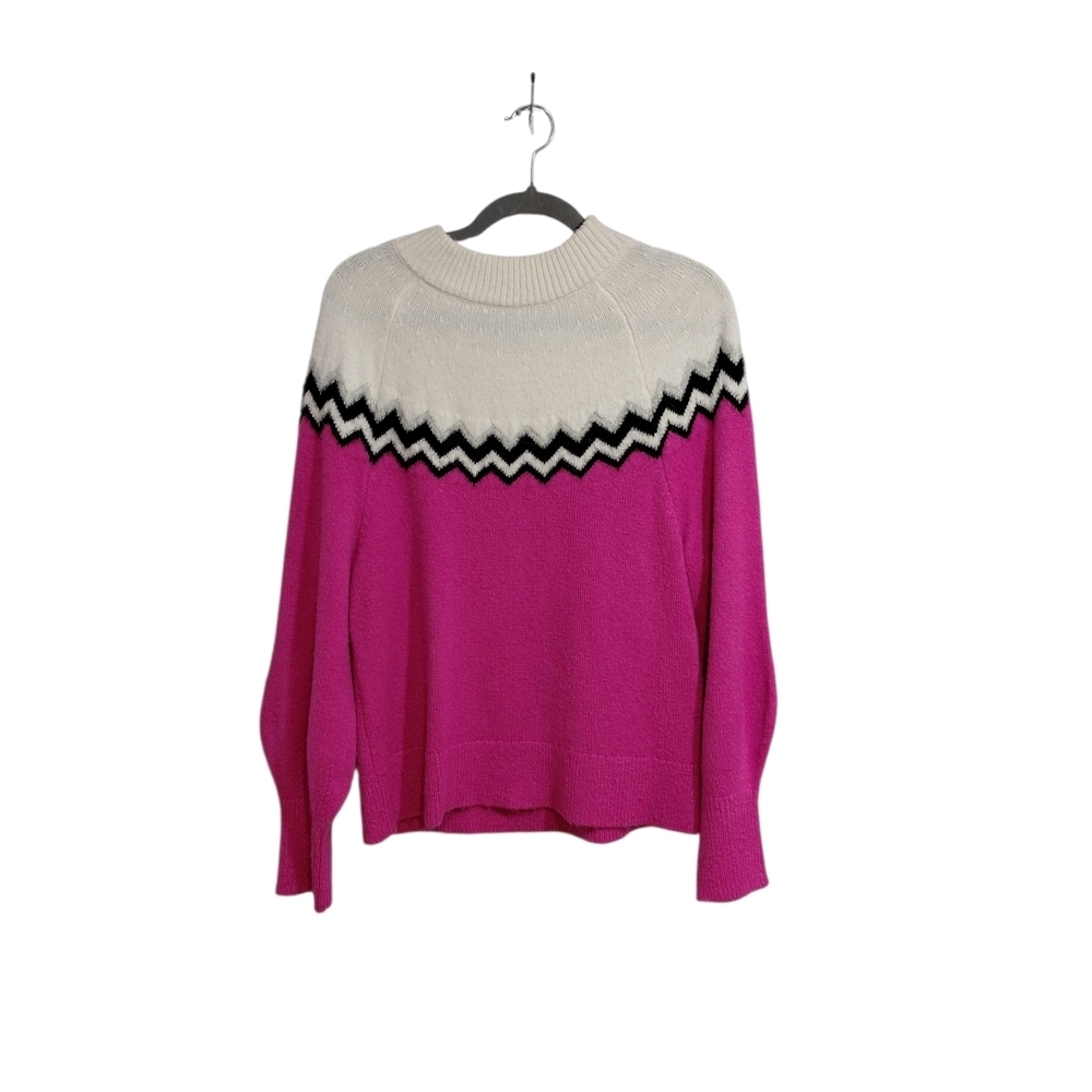 Ann Taylor Fuchsia Crewneck Sweater with Cream and Black Zigzag Yoke